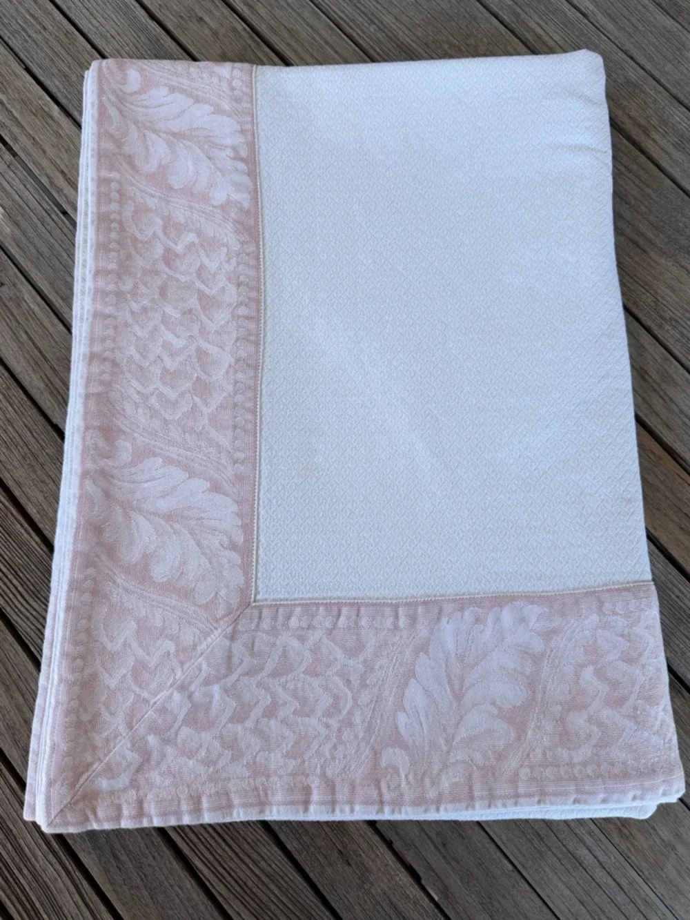 Le Telerie Toscane Italy Jacquard Basketweave Cotton Tablecloth Pink White 62x84